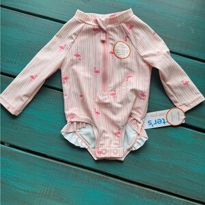Carter's Pink Striped Flamingo Long-Sleeve One-Piece Swim